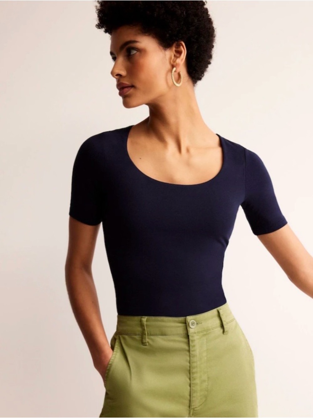 Boden Navy Scoop Neck Short Sleeve Top